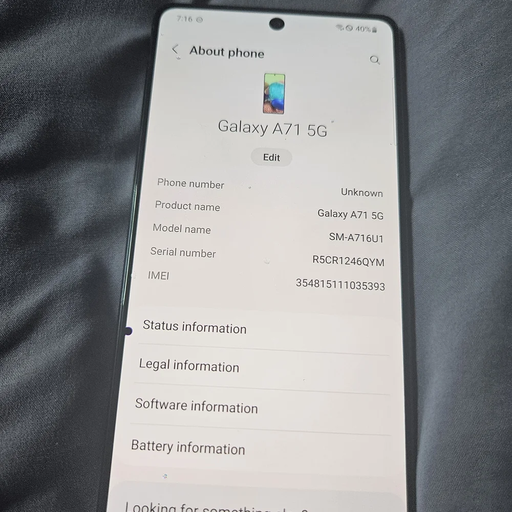 Samsung Galaxy A71 5G in Sleek Black